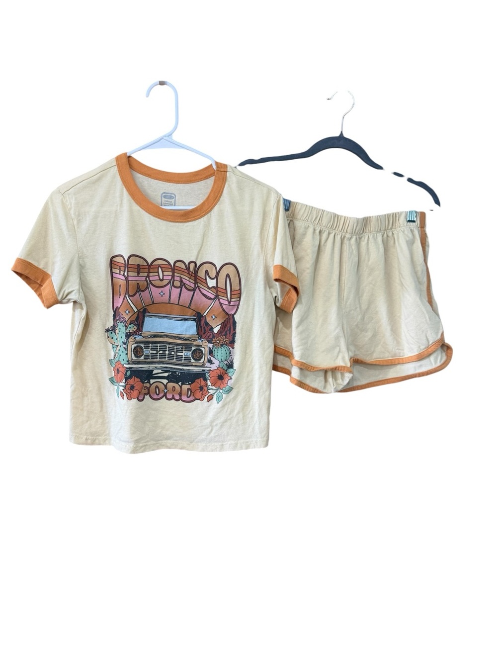 Ford Cream and Orange Kids Pajama Set - Bronco Graphic Tee & Shorts